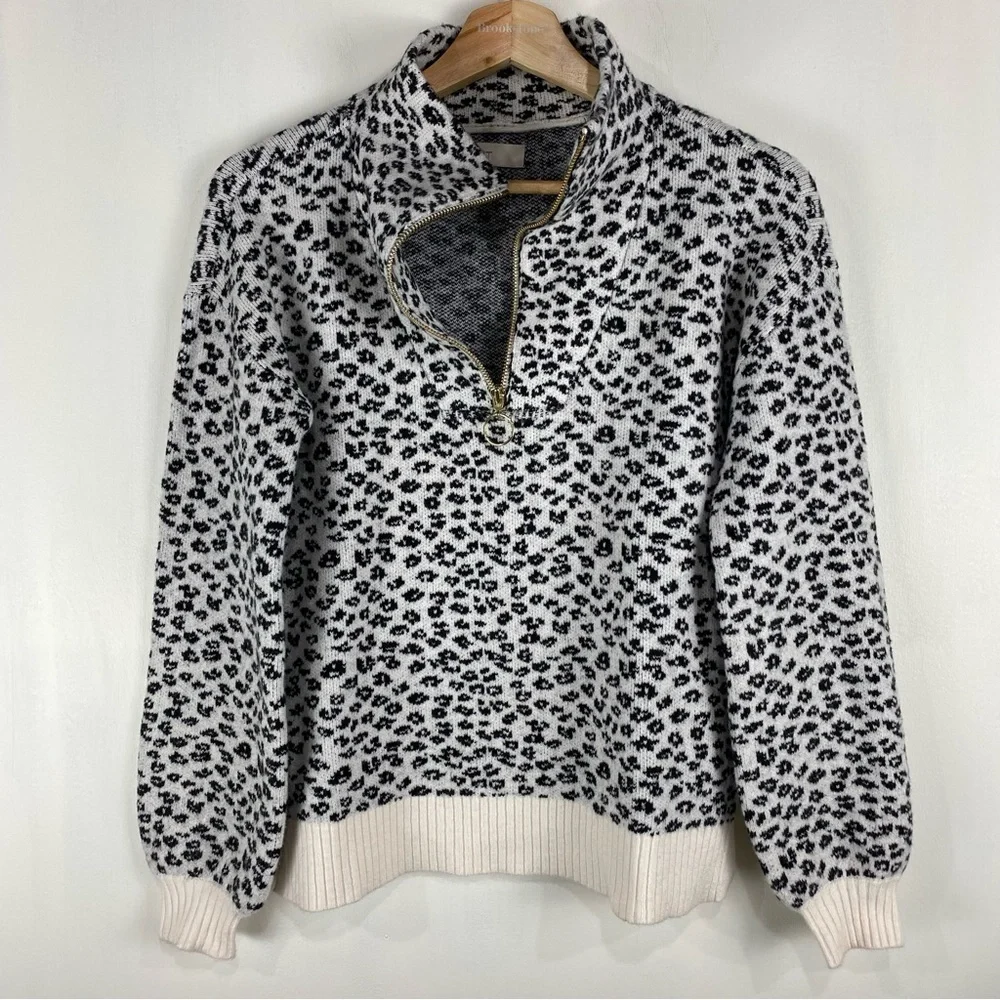 LOFT Leopard Animal Print Soft Stretchy 1/2 Half‎ Zip Up Pullover Sweater XXS